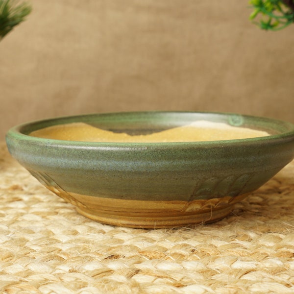 Bonsai pot. Green, Orange, Red bonsai pot. Handmade wheel thrown studio pottery. G1986.3 StevaCeramics