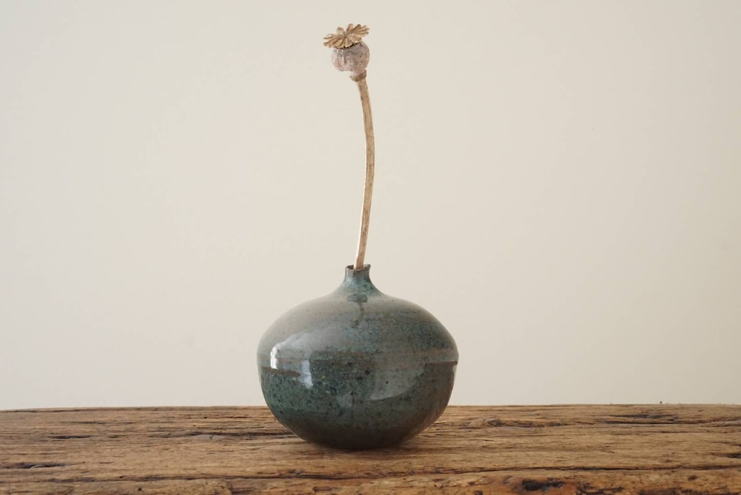Vase. Speckled Teal Ikebana / Bud Vase. Handmade Wheel Thrown Etsy