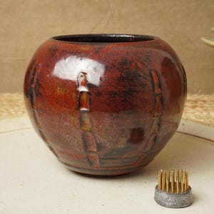 Ikebana vase. Red vase. Handmade wheel thrown studio pottery. StevaCeramics. Kenzan flower frog not included.