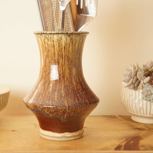 Large utensil holder. Handthrown stoneware studio pottery.