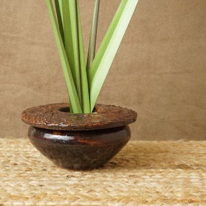 Ikebana vase. Red brown. Handmade wheel thrown studio pottery. StevaCeramics. G1950 Kenzan flower frog not included.