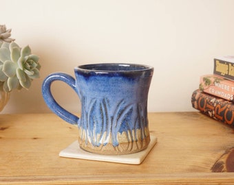 Stoneware mug. Blue mug 340ml capacity, Handthrown stoneware studio pottery G860O