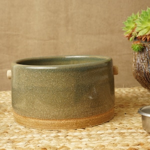 Knock box. Grey green knock box. Handmade studio pottery. Height 7cm, Diameter 13cm. G1968. StevaCeramics