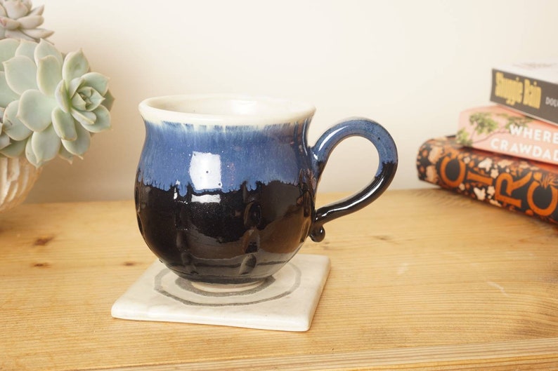 Stoneware mug. Blue black mug, Hand thrown stoneware studio pottery. G1328 Stevaceramics image 1