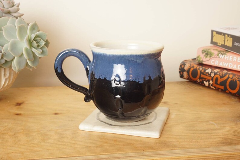 Stoneware mug. Blue black mug, Hand thrown stoneware studio pottery. G1328 Stevaceramics image 2