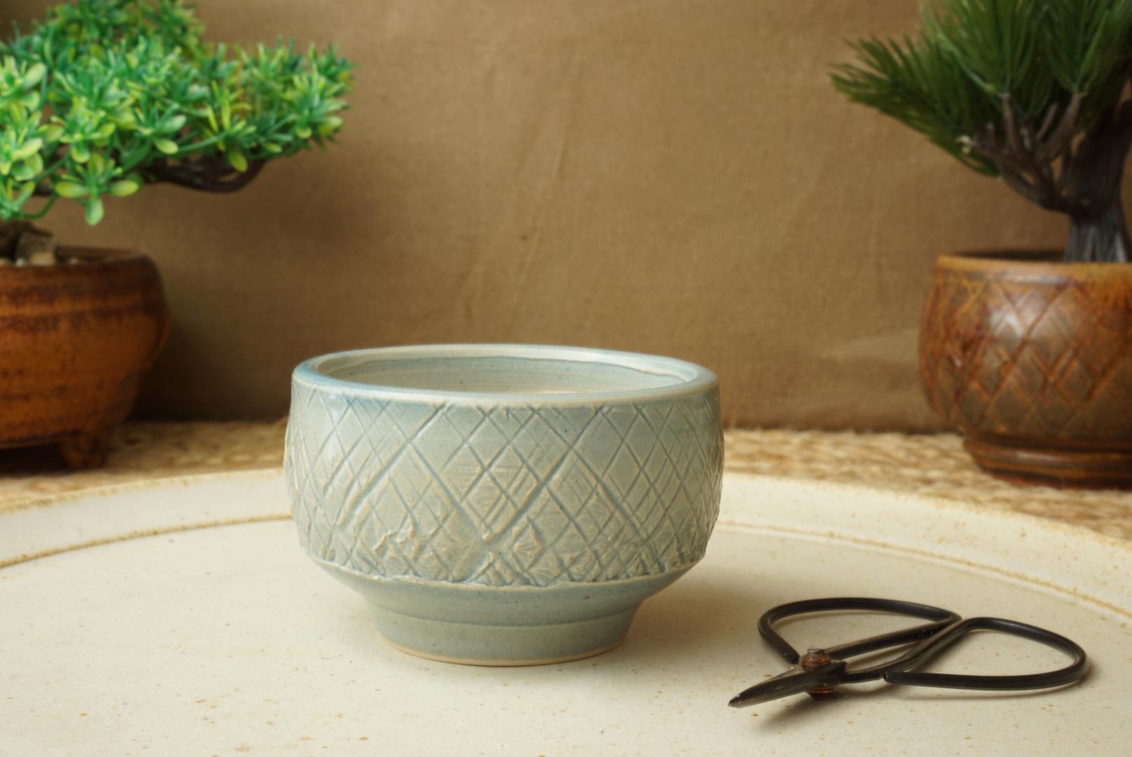 ☆盆栽鉢 手作りの青豆盆栽鉢。直径8cm、高さ5cm。G2596 - Etsy 日本
