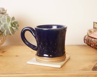 Stoneware mug. Blue cream mug 280ml capacity, Hand thrown stoneware studio pottery G807R