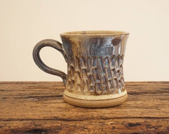 Stoneware mug. Blue and cream mug 360ml capacity, Hand thrown stoneware studio pottery G907O2