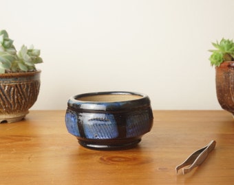 Bonsai pot. Black blue Mame bonsai pot. Handmade wheel thrown studio pottery. G1698 StevaCeramics