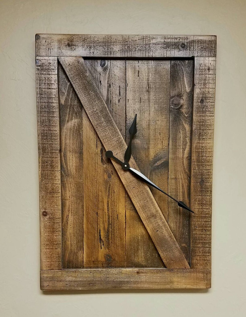Reclaimed Wood Barn Door Farmhouse Wall Clock With Weathered Etsy