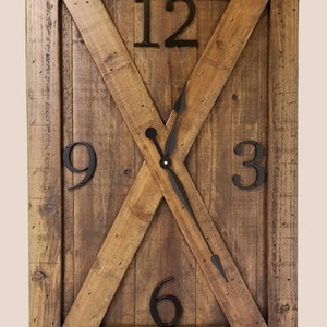 Reclaimed wood barn door farmhouse wall clock with weathered finish , fixer upper clock, rustic clock, barn wood clock,