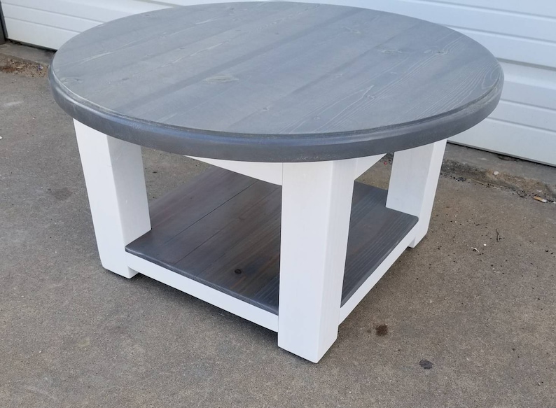 Round Farmhouse Coffee Table With Gray Stained Top And Lower - Stained Coffee Table Wood Round Farmhouse Coffee Table With Gray Stained Top And Lower - Stained Coffee Table Wood