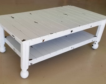Farmhouse coffee table - rustic coffee table- shabby chic coffee table- rustic furniture- living room furniture - lower shelf