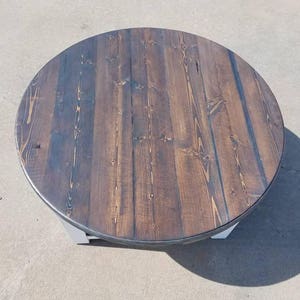 Round Farmhouse Coffee Table With Dark Walnut Stained Top and Lower ...