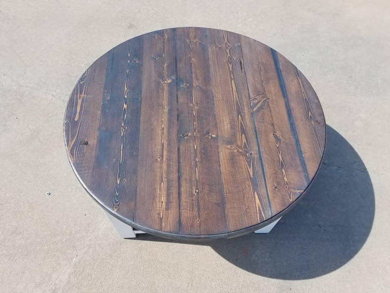 Round Farmhouse Coffee Table With Dark Walnut Stained Top and Etsy