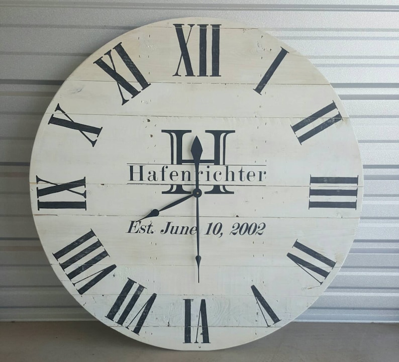 Reclaimed Wood Wall Clock With Monogram Oversized Wall Clock Etsy