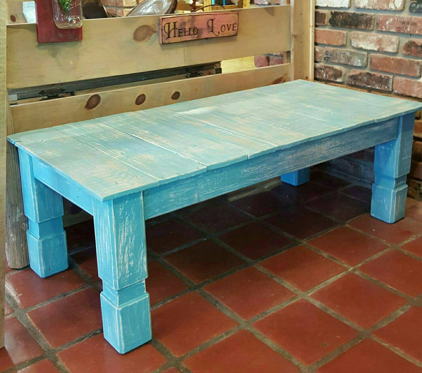 Rustic Turquoise Table Reclaimed Wood Turquoise Farmhouse-style Coffee Table With Distressed ...