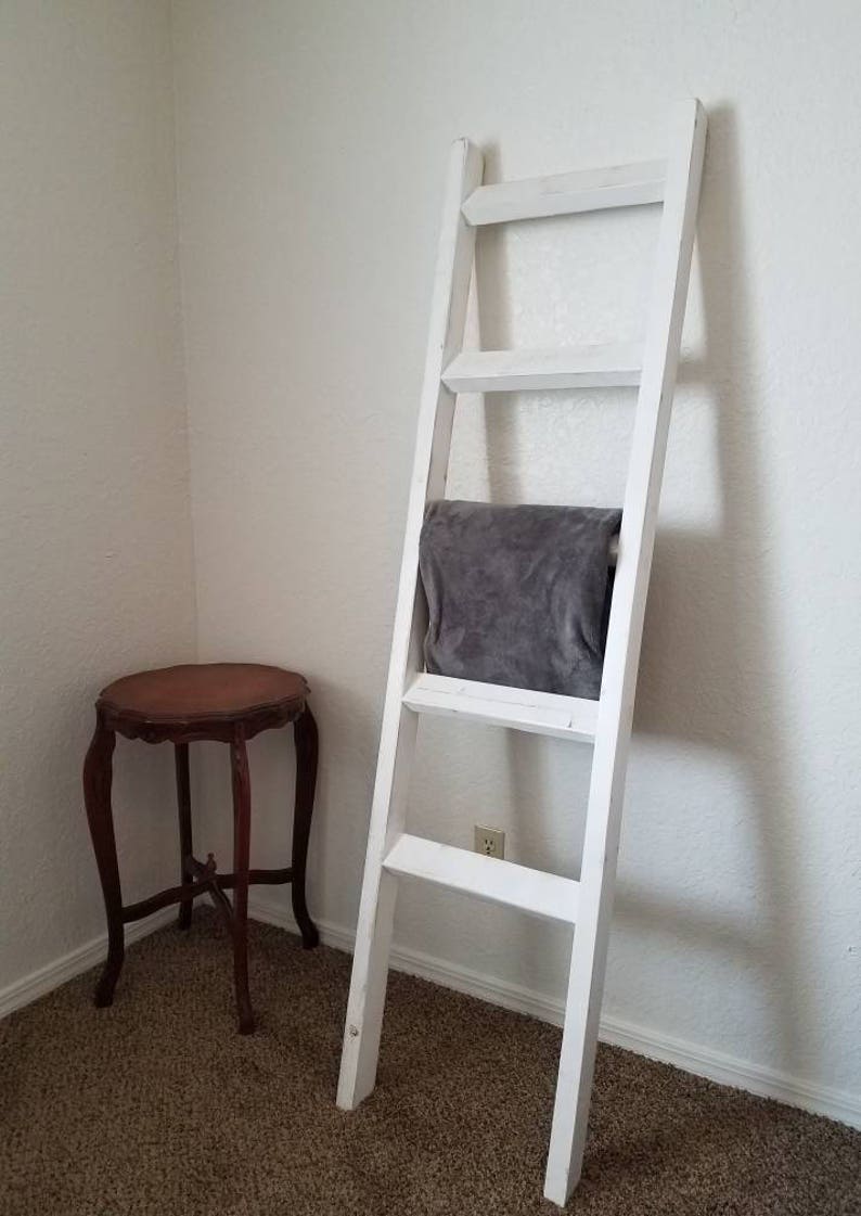 6ft quilt ladder with white distressed finish Farmhouse Etsy