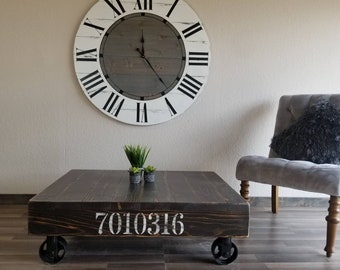 Industrial / Rustic Rail Cart Coffee Table, farmhouse-style,  reclaimed wood coffee table - farmhouse furniture -