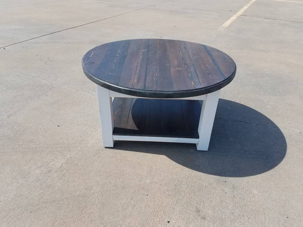 Round Farmhouse Coffee Table With Dark Walnut Stained Top and Etsy