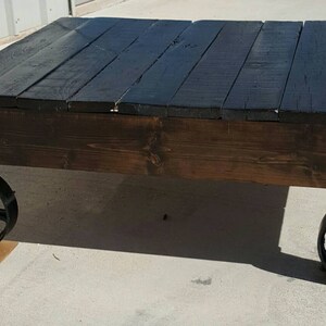 Farmhouse-style rustic reclaimed wood railcart coffee table, industrial furniture,  shabby-chic furniture,  boho style furniture