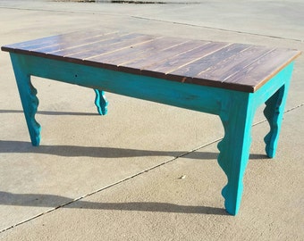 Table basse en bois récupéré avec pieds à rouleaux - décor de ferme - table rustique - meubles de ferme - table basse de ferme -