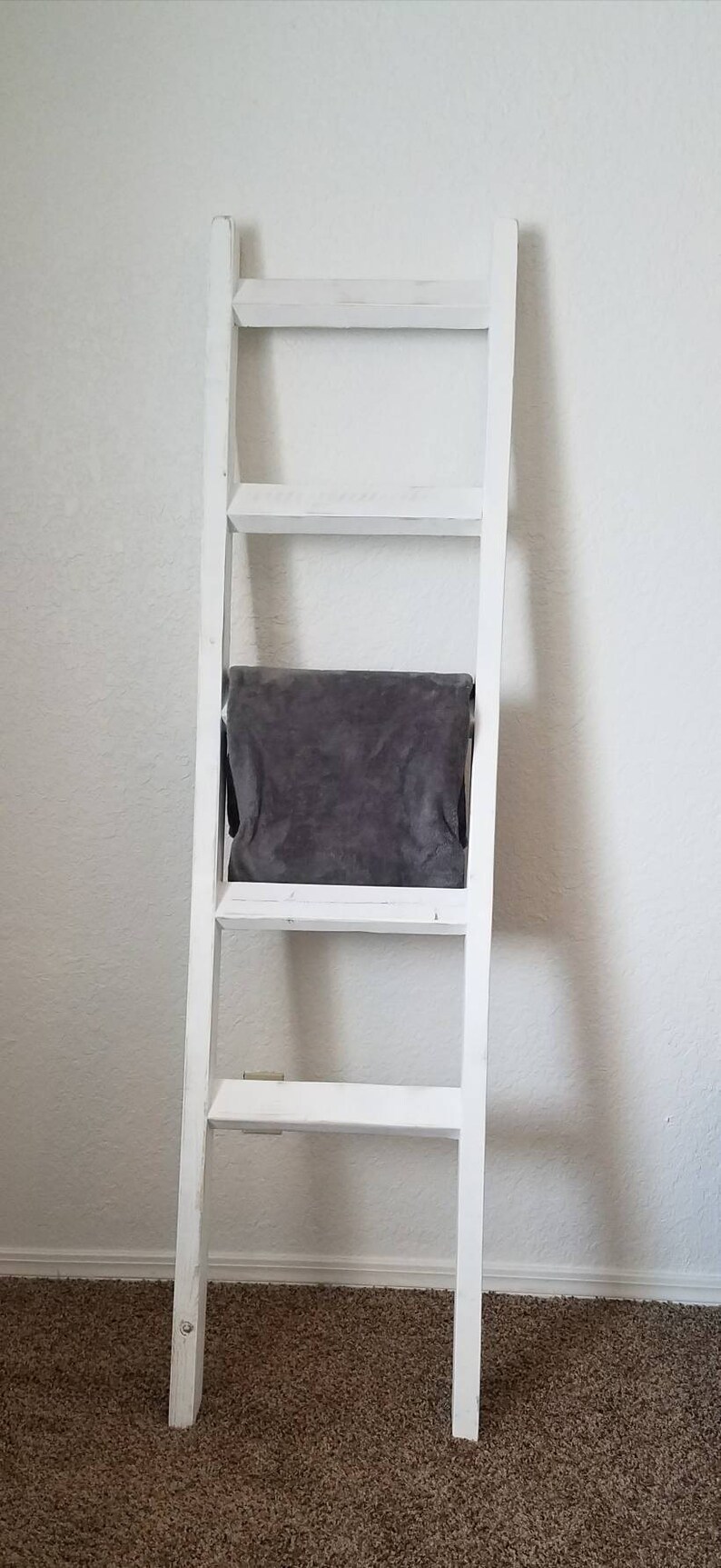 6ft quilt ladder with white distressed finish Farmhouse Etsy