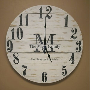 36in &quot;Horizontal Shannon&quot; monogrammed farmhouse wall clock - Oversized wall clock - large clock - big clock - farmhouse decor-