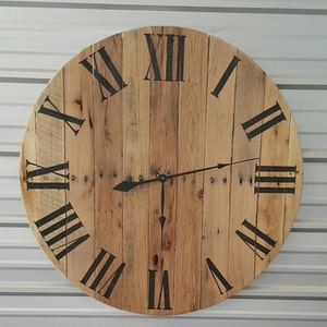 46&quot; Reclaimed wood farmhouse fixer upper style  wall clock with natural finish.