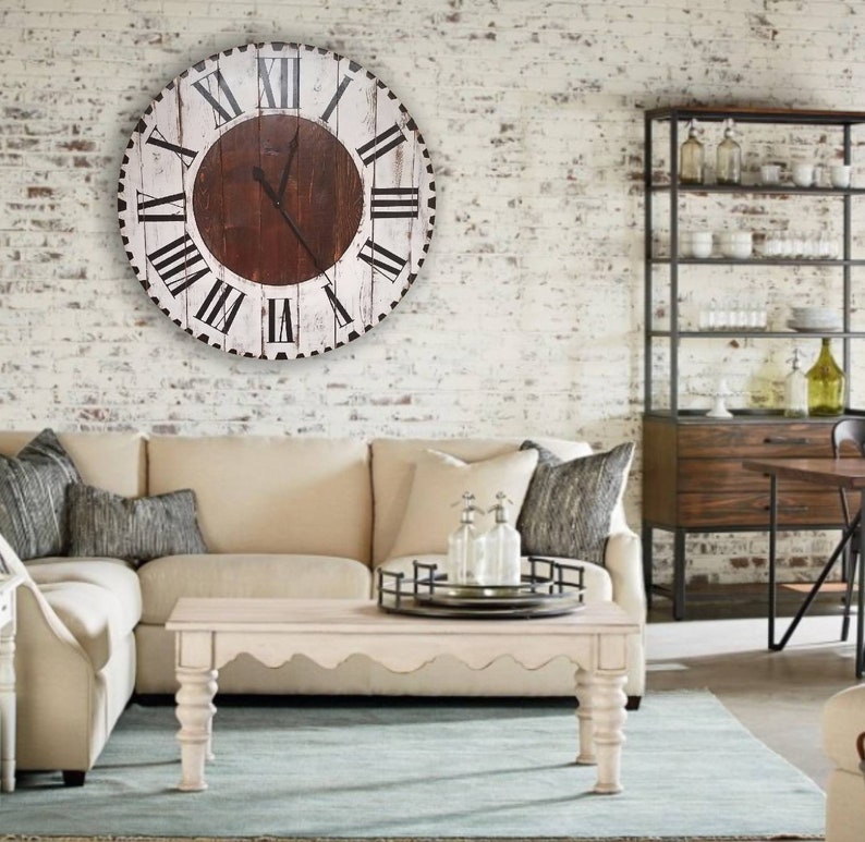 The "kristin" Farmhouse Wall Clock With White and Stained Distressed ...