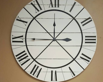 18in "Madison" farmhouse wall clock with white finish and Roman numerals. Fixer upper clock, shabby chic clock, shiplap clock, rustic clock