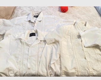 Lot of 4 Mens Guayaberas Shirts Vintage Long and Short Sleeve 40-42 Flaws
