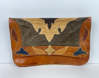 Vintage 80s Furst & Mooney Exotic Leather Envelope Bag Ostrich Reptile Snakeskin Clutch Large