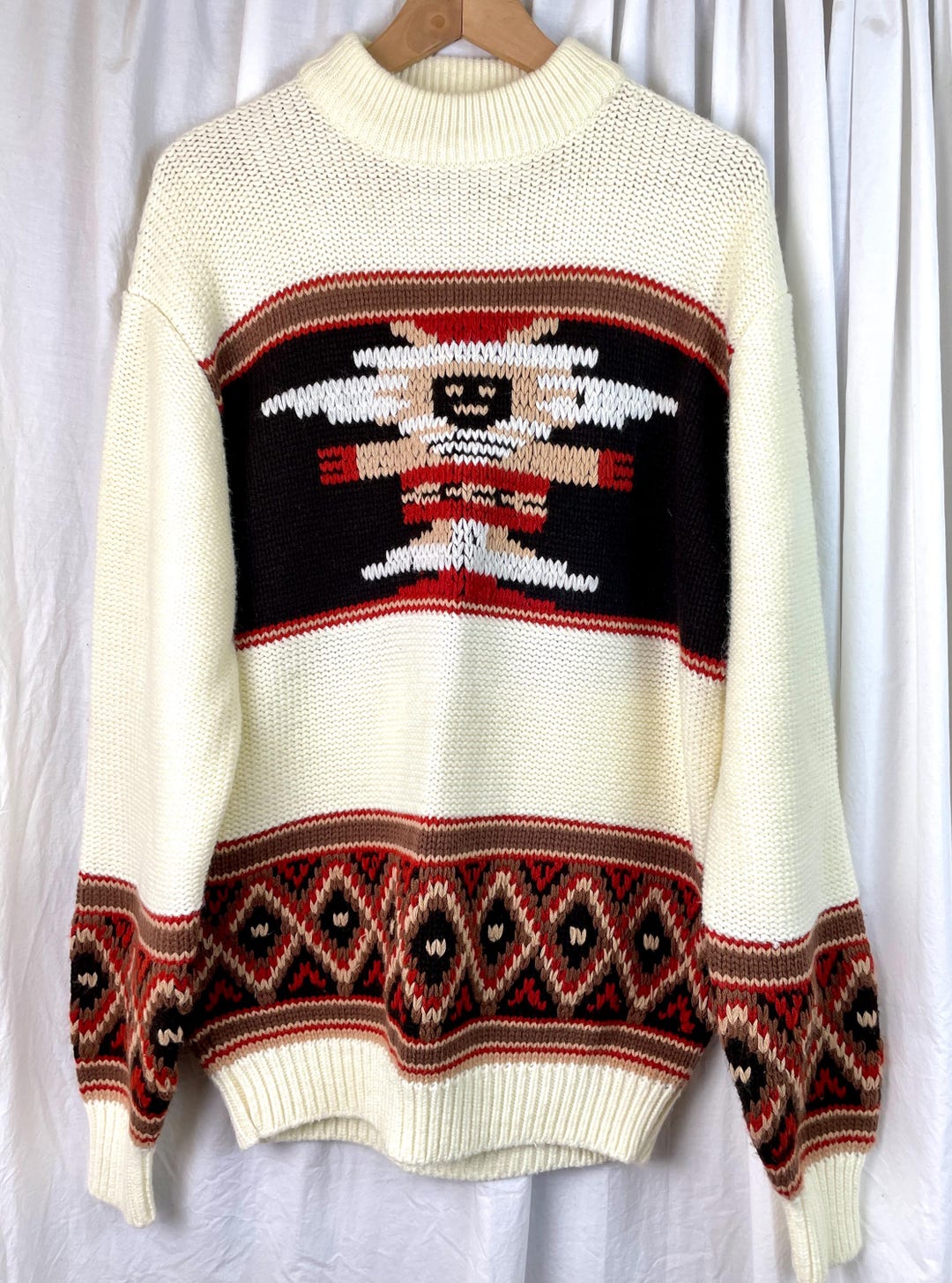 Big & Tall Men’s L Vintage Aztec Knit Sweater Extra Long Sleeves - Etsy