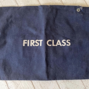 Vintage US Mail Bag First Class Blue Canvas Pouch 12x15 inches