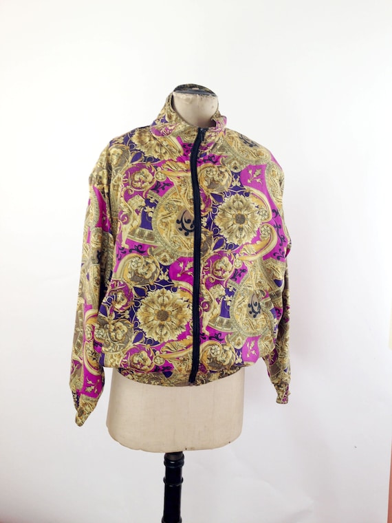 Silk Baroque Bomber Jacket Womens M 90s KiKu Hot