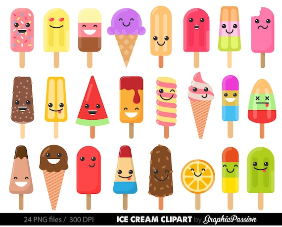 cute ice cream clipart ice cream emotions kawaii ice cream etsy
