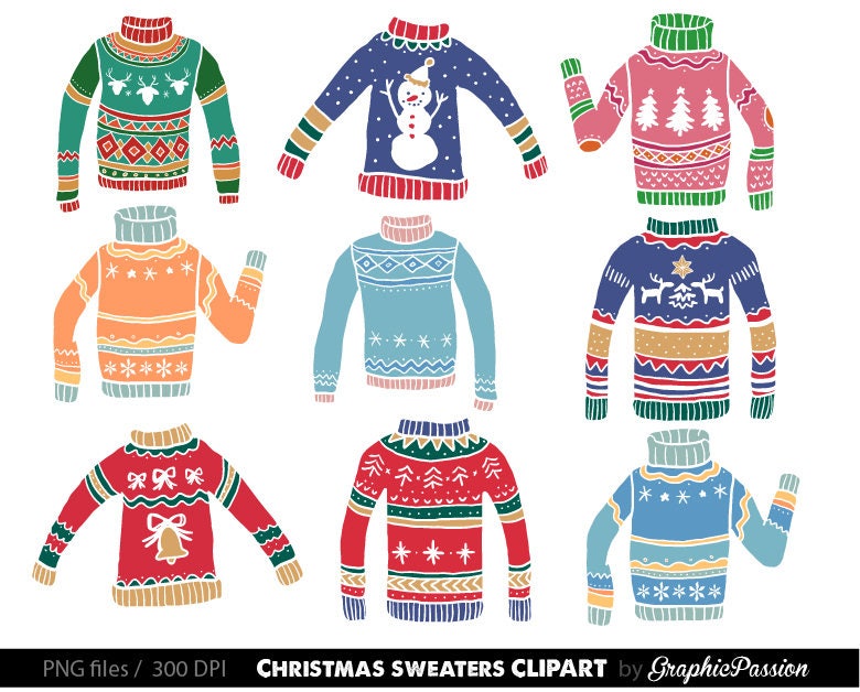 Ugly Christmas Sweater Clipart Christmas Sweater Graphics | Etsy