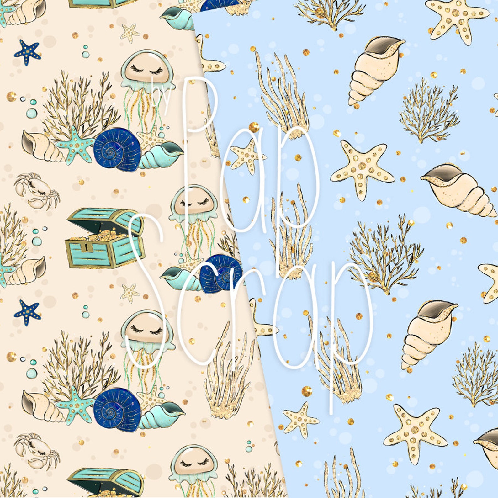 Under the sea papers Hand Drawn digital papers Summer | Etsy
