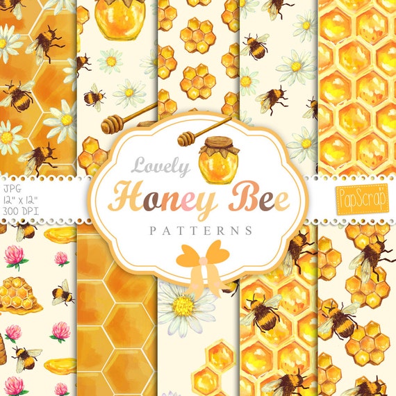 Download Honey Digital Paper Honey Bee Patterns Bumble Etsy