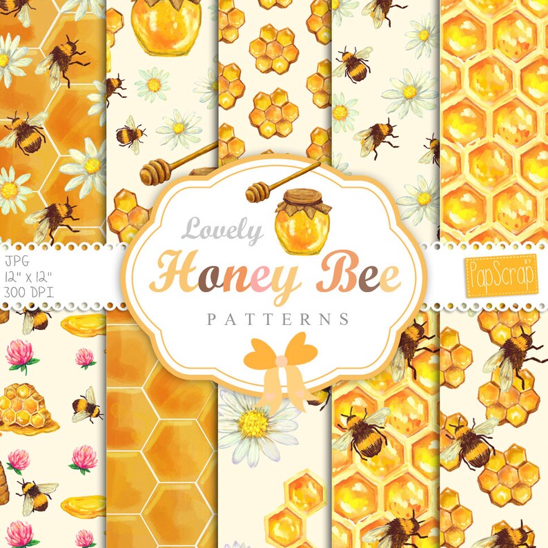 Download Honey digital paper : Honey Bee Patterns bumble | Etsy