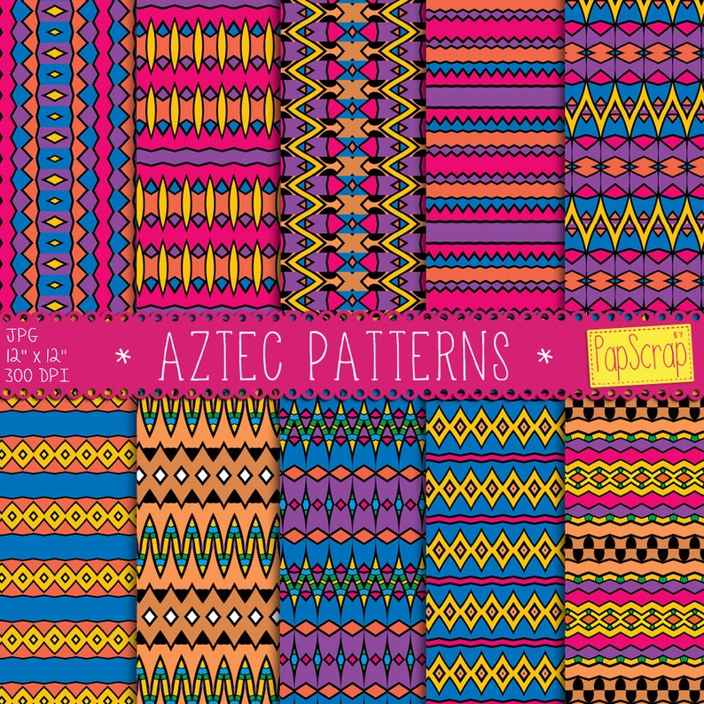Aztec Digital Paper Aztec Patterns Tribal Etsy
