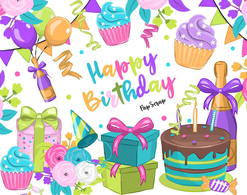Happy Birthday Clip Art Birthday Clipart Birthday Party Etsy
