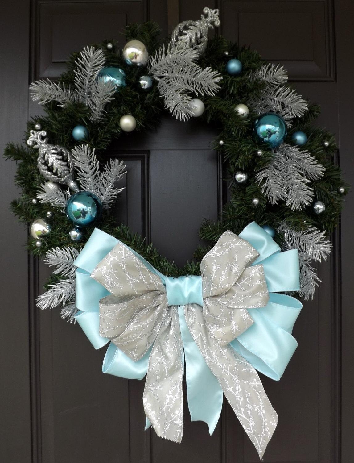 Huge Christmas Wreath Blue & Light Blue Ornaments Christmas - Etsy