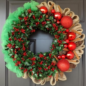 Christmas Wreath Red Green Cinnamon Pine Cone - Christmas Cinnamon - Great Gift!