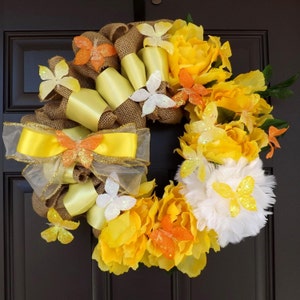 22" Wonderful Unique Handmade Yellow White Wreath - Sunny Day - Great  Gift!
