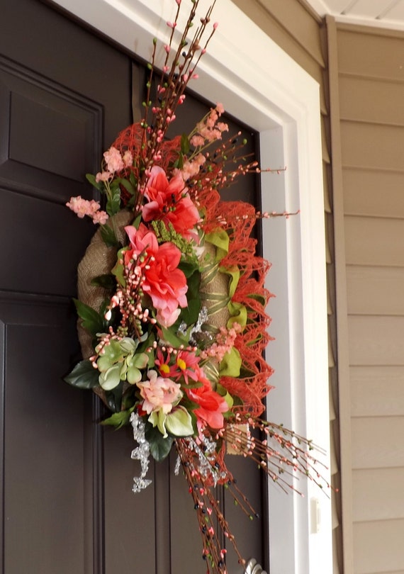Zoe Great Gift! Elegant Spring Summer Wreath with Orange Flowers /& Butterflies