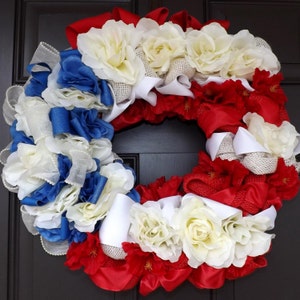 20" Wonderful Unique Handmade Red White Blue Wreath - Americano 2 - Great Mother's Day Gift!
