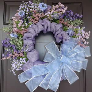 Frühling Sommer Kranz lila Feld Blumen blauen Schleife Elegant - Irina! -Große Muttertagsgeschenk!