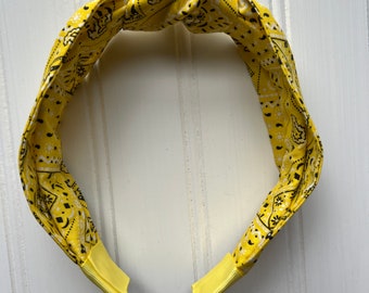 Yellow Bandana Paisley Print Cotton Top Knot headband